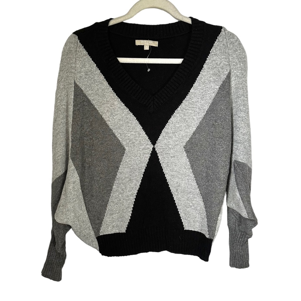 Joan Vass Studio Womens Sz S Rabbit Hair Blend Grey Geometric Sweater Pullover
